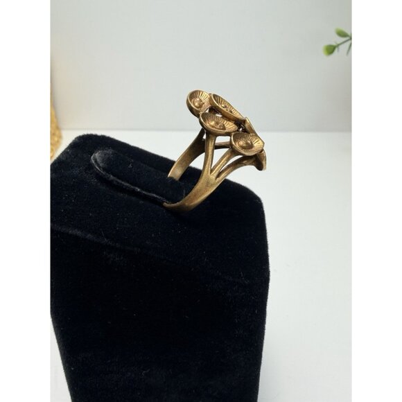 Vintage Brass Brutalist Statement Ring Textured Modernist Organic Design Size 8 - Picture 10 of 11